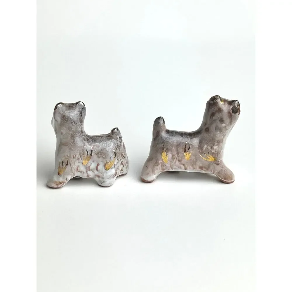 Vintage MCM Scottish Terrier pair miniature ceramic hand painted gold figurines